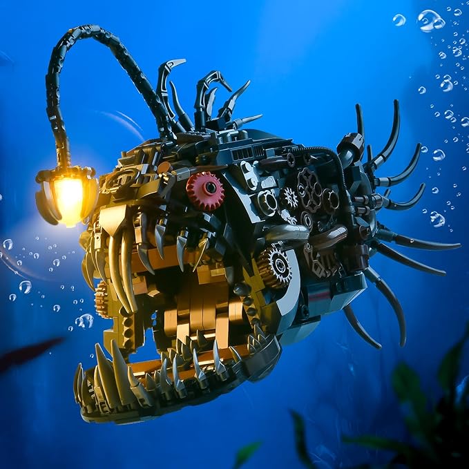 Mechanical Fish Building Sets for Adult,Deep-Sea Animal Building Display with Light,Collection Decor for Home or Office,Creative Blocks Gift for Boys Teens and Kids 8-14(1038PCS)
