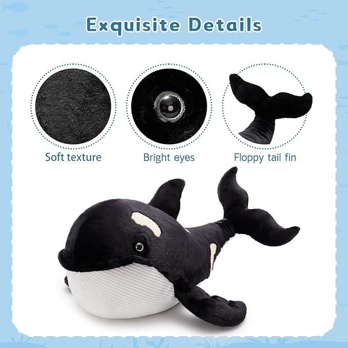 MorisMos 31.5Inch Orca Stuffed Animal, Soft Killer Whale Shark Plush Toy Orca Whale Plush Sea Animal Fish Doll for Kid