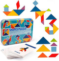 Vanmor Wooden Tangrams Sets Pattern Blocks, Shape Card Brain Teaser Puzzles Educational Toy, Travel Games for Kids Ages 4-8 Road Trip Essentials