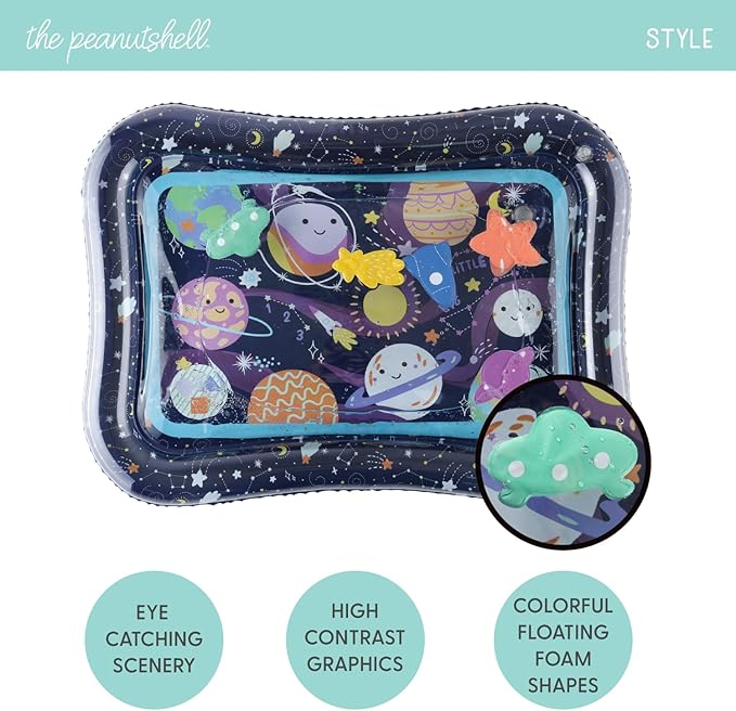 The Peanutshell Tummy Time Water Play Mat for Babies, Girls or Boys - High Contrast Sensory Developmental Toy, Infant Baby Floor Toys Games, Baby Essentials Must Haves - Space