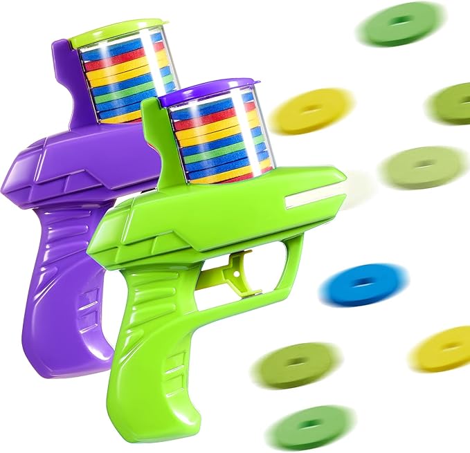 Sumind 2 Pieces Foam Disc Shooter Zip Shot Shooter Disc Launcher (Purple, Green)