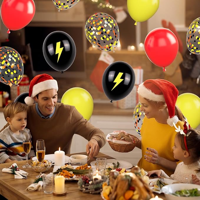 Red Black Yellow Balloons,12inch Balloons Lightning Printed Party Balloons Confetti Black Yellow Decoration for Boy Girls Cartoons Themed Party Birthdays Baby Showers Holiday Party