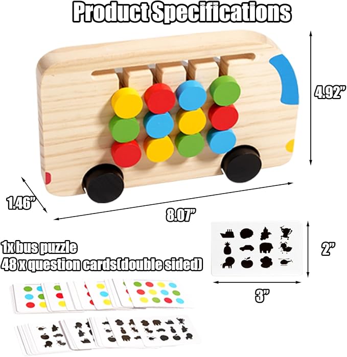 Montessori Toys Slide Puzzle for Kids | Double-Sided Matching Game & Logic Puzzles | Travel Toys for Toddlers with 96 Challenges (Color & Animal Cards)