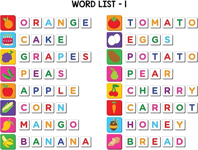 Magnetic Educational Toys for Kids Aged 3 4 5 6 – Learn to Spell Foods| 104 Magnet Pieces – 32 Picture & 72 Letter with Magnetic Board & Spelling Game Guide | Preschool Learning Toy for Girls & Boys