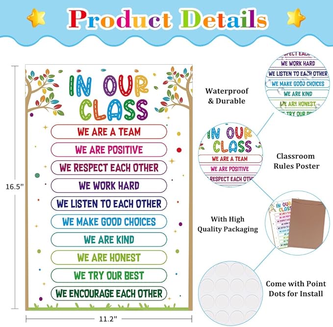 FLYAB Classroom Rules Posters - Motivational Posters for Classroom Decorations In Our Class Inspirational Poster for Preschool Kindergarten Elementary Back to School Teacher Supplies