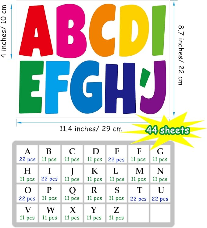 Bemeol Bulletin Board Letters 462 Pieces 4 Inch Alphabet Letter Stickers Cutout Letters for Poster Board Display Home Classroom School Decor(Colorful)