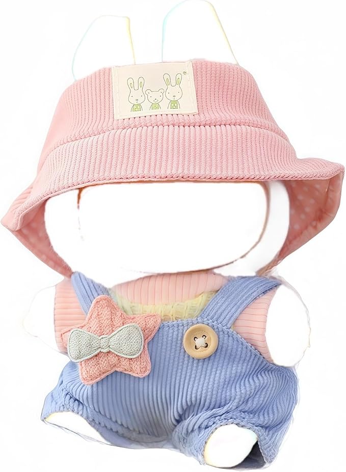 17cm Doll Clothes Outfit Set, 3 Pieces Dress Overalls Set for 6.7inch Doll Suit, Fashion Kawaii Hat & Clothes Accessories for 1st/2nd/3rd Gen Dolls Play & Display