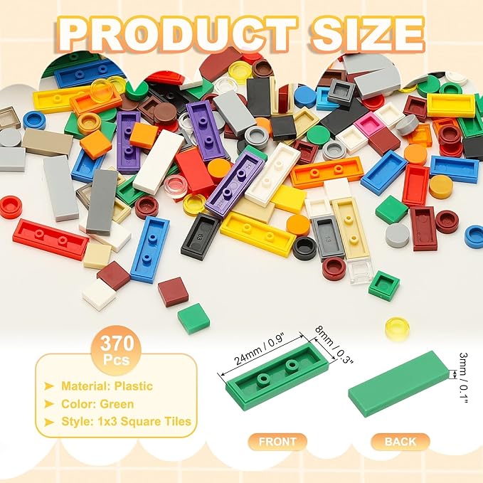 PATIKIL 122 Pcs Flat Blocks Bulk, 1x3 Square Green Classic Tiles Smooth Surface Mini Building Blocks Accessories Compatible Bricks Kits for Building Floor Walls Mosaic Pixel Arts