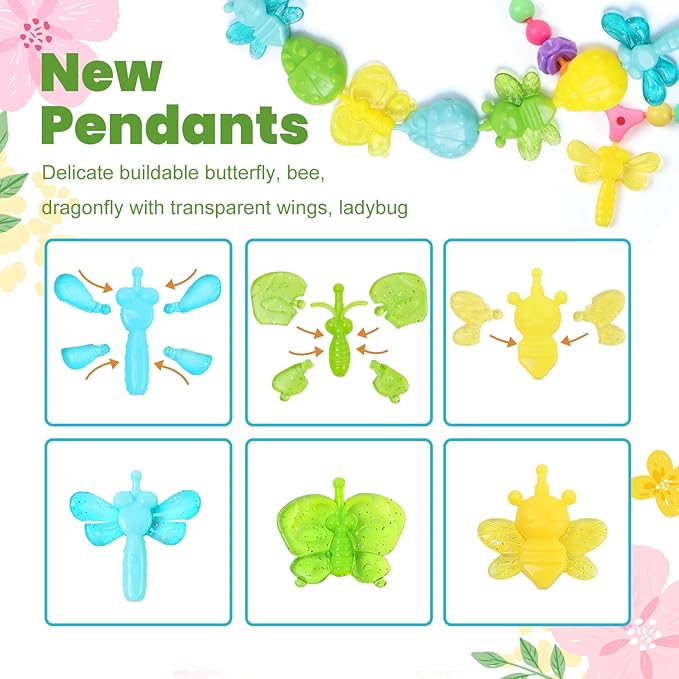 Snap Pop Beads Jewelry Kit for Girls – 350PCS Insect DIY Bracelet Making Toy with Butterfly, Ladybug, Dragonfly – No Mess Craft Birthday Gift Age 4–8 – Crafts Kits with Storage Box