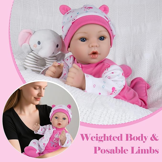 Aori Reborn Baby Dolls Girl - 18'' Realistic Newborn Baby Doll Girl with Pink Feeding Accessories - Lifelike Weighted Body for Role Play, Gift for Kids Ages 3+
