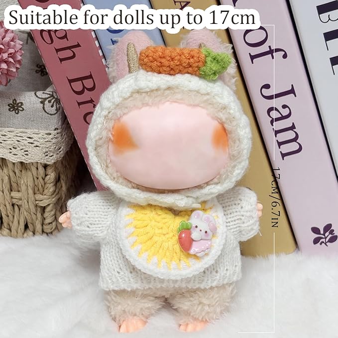 Clothes for Labubu 17cm Labubu Accessories Crochet 3 Piece Set Outfits for Labubu(Carrot)