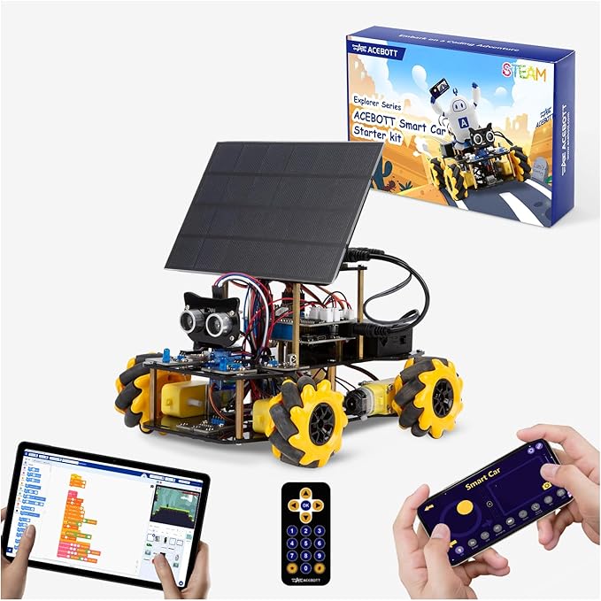 Robotics Kit for Kids Ages 8–12,ACEBOTT STEM Robot Car with Solar Powered,Compatible with Arduino & Scratch,STEM Toys for Boys Ages 8–12,App & Remote Control,Programmable ESP32,Gift for Boys and Girls