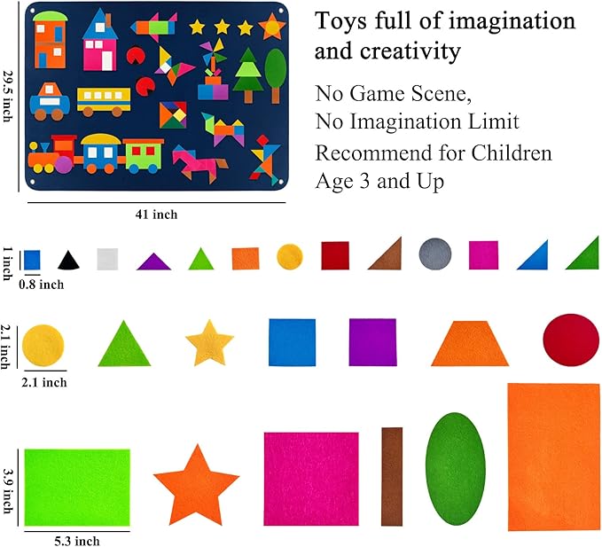 Craftstory 144 Pcs Shapes Felt-Board for Toddlers, Preschool Classroom Must Haves Learning Activities Tangram Toys Teacher Aide 3.5 Ft Large Wall Hang Sensory Activities Kit