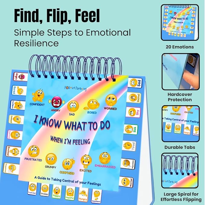 Thought-Spot I Know What to Do Flipbook Emotions Chart for Kids Autism Learning Materials Feelings Chart to Identify Feelings and Make Positive Choices Emotions Wheel Calm Down Corner Supplies