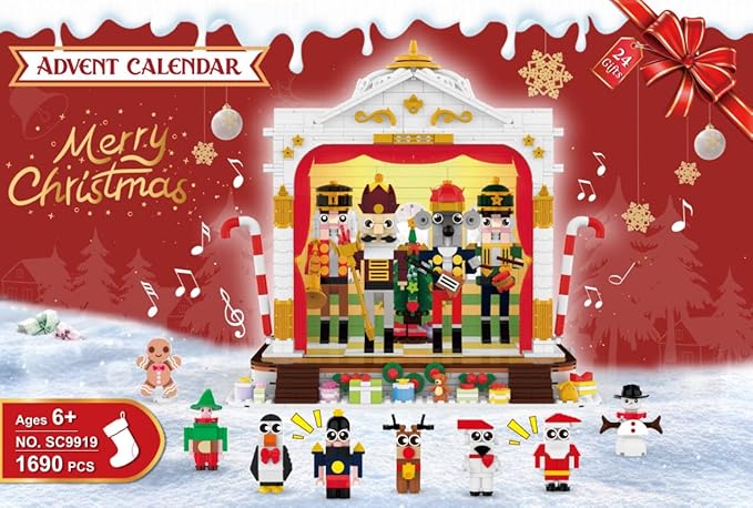 HOGOKIDS Advent Calendar 2025 Nutcracker Theater Building Set with Light, 24 Day Christmas Countdown Calendar 3.6 Mini Building Block Toy with 4 Nutcracker & 8 Minifigures, Gift for Adult Girl Boy 10+