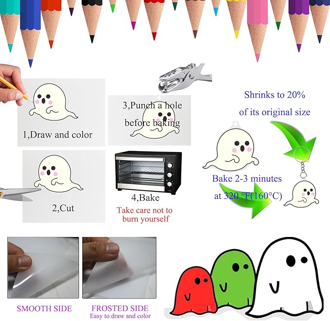AncBace Heat Shrink Plastic Sheets Shrink Film Papers Kit Patterned Sheets Frosted Shrink Paper Sheet 171 PCS DIY Ornaments Keychains Making for Creative Art and Craft (8 x 5.7inch)