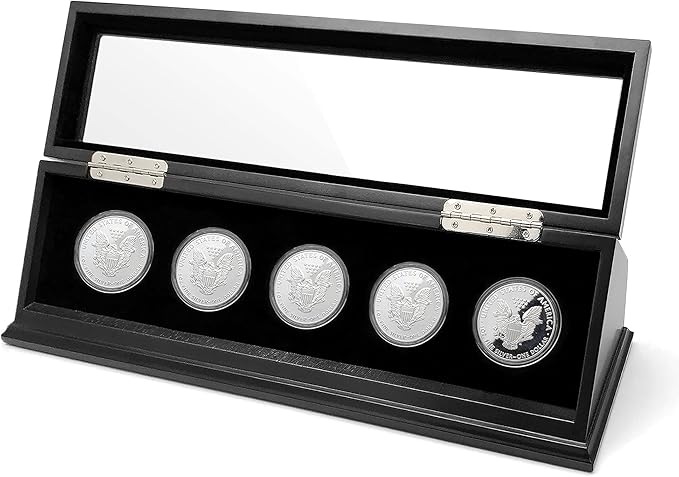 Challenge Coin Display Case 1.5-1.75 Inch 38-44.5 mm Coin Holder 1 Slot (Black, 5 Slots)