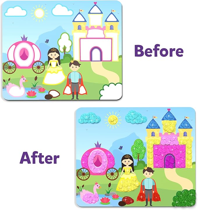 Skillmatics Dot It Art - Unicorns & Princesses, 500+ Sparkly Stickers, Mess-Free Fun for Kids, Stocking Stuffers, DIY Scrapbooking Craft Kits, Travel Toys, Christmas Gifts for Ages 3, 4, 5, 6, 7