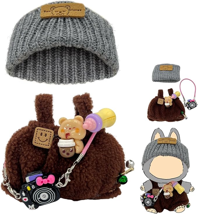 2025 New Clothes for Doll, 3-Piece Brown Set for 17cm Dolls, Includes Hat, Romper, Accessories, Perfect Fit, Easy to Dress, Complete Accessories for Endless Styling