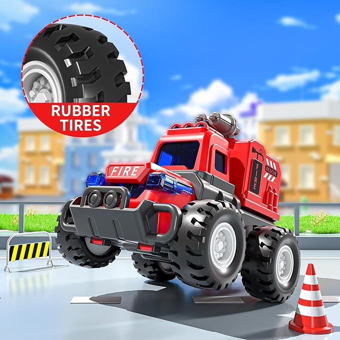 4 Pack Fire Trucks Toys for Toddlers Kids 2-4 Years, Press and Go Cars for Toddlers Boys Girls with Flexible Joints, Kids Toddlers Toys for 3 4 5 6 Years Old Boys Girls Birthday Gifts