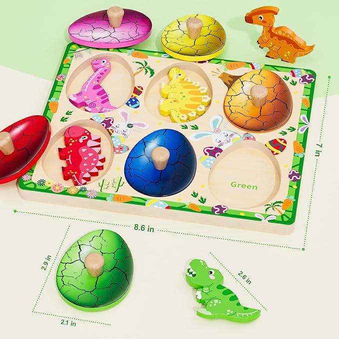 Wooden Puzzles for Toddlers 18+ Months, Dinosaur Egg Shape Puzzle for Boy Girl, Montessori Shapes Sorter Board Puzzle for 1 2 Year,Preschool Learning Toys for Baby Kids