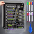 Acrylic Magnetic Chore Chart for Kids, Chore Board, Dry Erase Chore Chart, 12"x9.5" Transparent Erasable Reward Chart for Teens and Adults Chore Checklist with 6 Markers and Towel