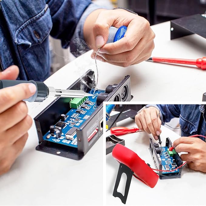 Soldering Iron Kit, 80W Electric Solder iron, Adjustable Temperature (180°C- 500°C）, With Multimeter, Magnifier Welding Helping Hand, Heat shrink tubing, Solder Wire, Desoldering pump.