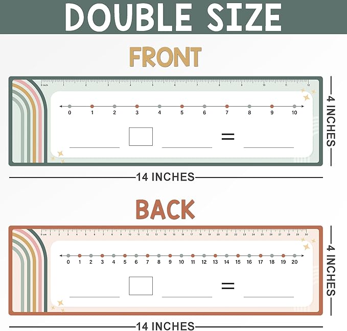26 Pack Rainbow Boho Number Line Dry Erase Boards Cards, 14"x4" Double-Sided, Math Manipulatives for Kids-Student, Kindergarten Elementary Special Education 1st Grade Classroom Must Haves