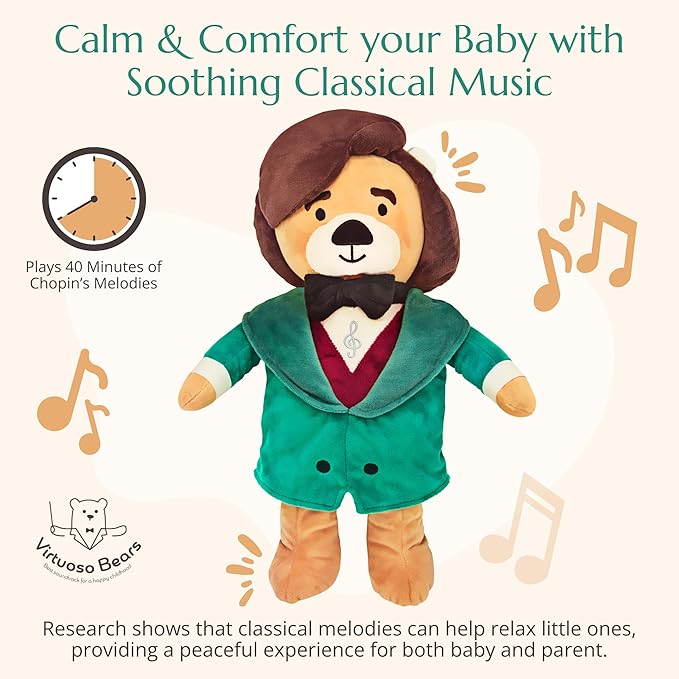 Chopin Plush Bear – Plays 40 Mins of Classical Music, Educational & Soothing Interactive Teddy Bear for Babies & Toddlers, Ideal