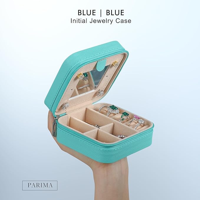 Parima Small Jewelry Box for Girls, Travel Initial Jewelry Boxs for Girls | Small Jewelry Organizer Box | Travel Jewelry Case Jewelry Organizer | Mini Jewelry Case - Letter G, Aqua Blue