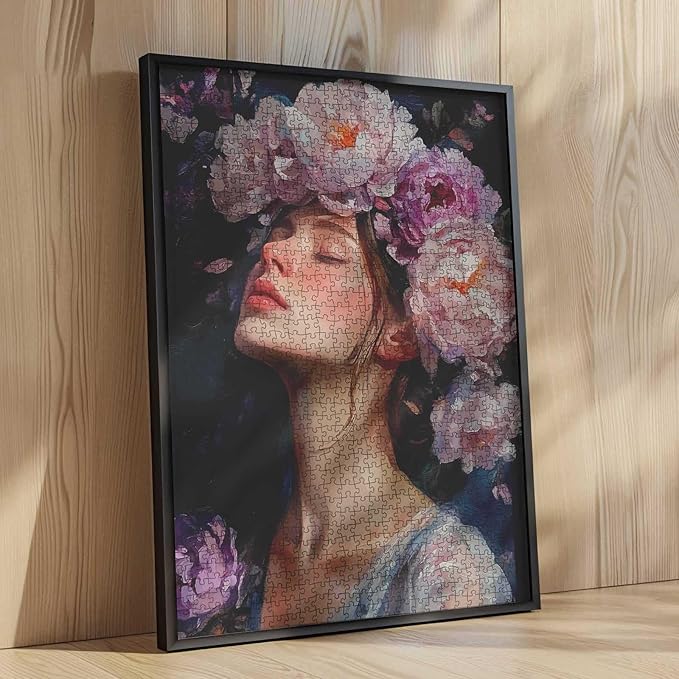 Flower Head Women Jigsaw Puzzle,Girl Puzzles for Adults 1000 Pieces，27 x 20 Inches Puzzles for Families, HD Quality Lady Photo Puzzle Gift, Perfect for Party Game Gifts