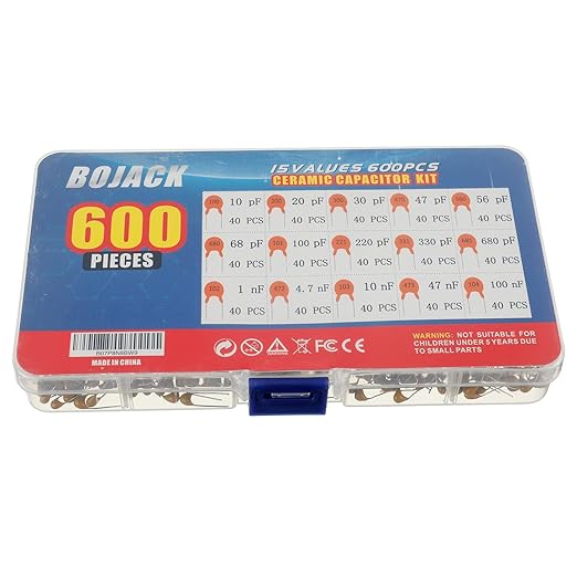 BOJACK 15 Type Values 600Pcs Ceramic Capacitor Assortment Kit Capacitors from 10pf to 100nF in a Box