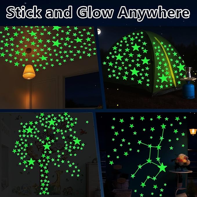 AOWDIAO Glow in The Dark Large Star Stickers – 115 Pcs (4 Sizes, 1.5‑4 in) – Luminous Ceiling & Wall Decals for Kids’ Bedroom, Nursery, Party Decor
