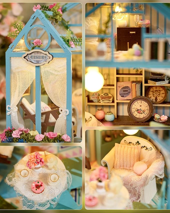 Miniature House Kit Floral Reverie, DIY Tiny House with Furniture & LED Lights, Miniature Dollhouse Kit for Adults & Teens, Creative Decoration Gift for Family Friends