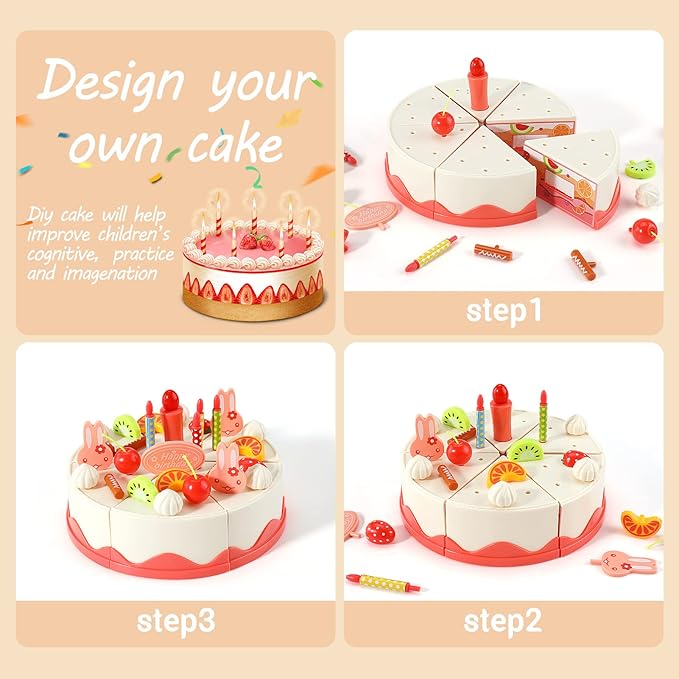 83 PCS Birthday Cake Food Play Set - Food Toy Pretend Cutting Play Cake Desserts Ice Cream and Donuts Food Toys - Birthday Gifts Toy Set for Boys Kids Girls