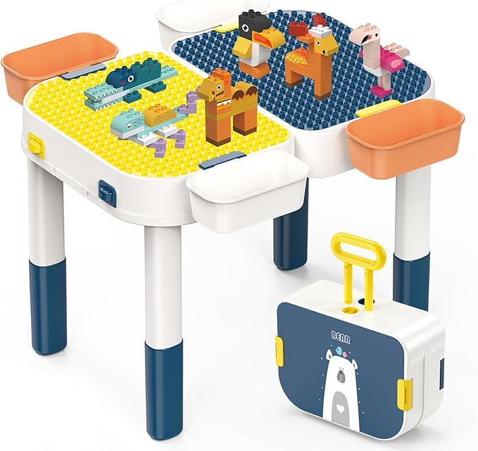 RedCrab Kids Foldable Building Block Table, Play Table and Building Blocks Toy, Children's Building Block Table with Storage, Toddler Multi Activity Play Table - Convertible into Luggage with Wheels