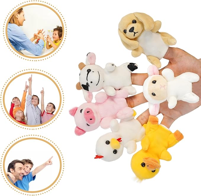 Farm 6pcs Finger Puppets Set, Cute Animal Puppet Mini Hand Puppets Role-Playing Story Animal Soft Plush Toy for Kids Chicken, Duck, Dog, Pig, Sheep, Cow (farm01)