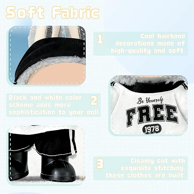 4-Piece Clothes for 17cm Doll, Outfit Set with Sport-Style Headband, Top, Pants, Shoes, Stylish Adorable Dolls Accessories for Display & Dress-Up (No Doll)