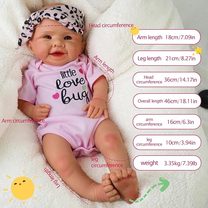 Girl 18 Inch, Full Silicone Baby Doll, Realistic Baby Dolls, Realistic Veins & Pose, Not Vinyl, Reborn Baby Dolls Silicone Full Body, Gift Set