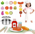 Wooden Play Food Set for Toddlers,Cutting Food for Preschool Activities, Pretend Play Kitchen Accessories for Kids, Fake Food Kitchen Toys for Boys & Girls
