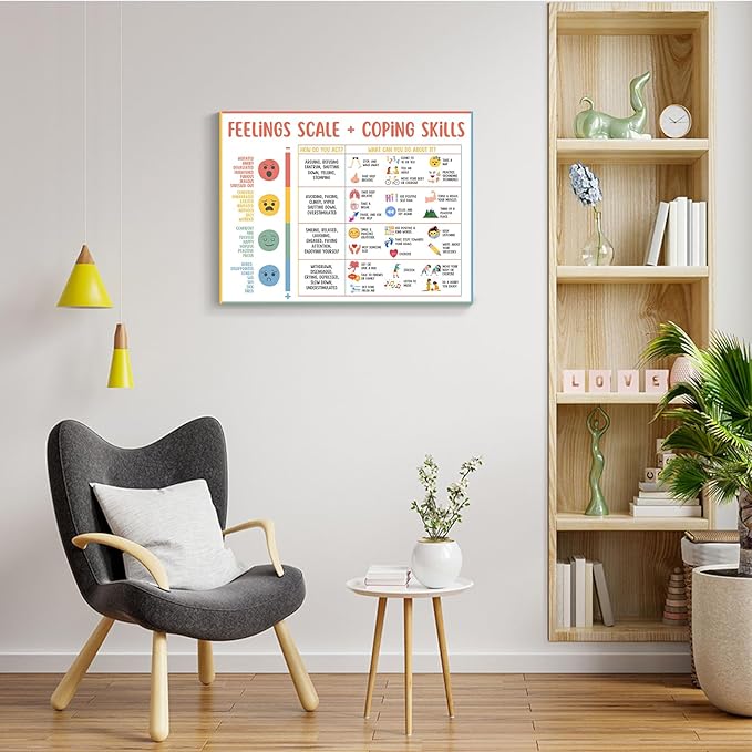 uoyien Feelings Chart For kids Mental Health Posters Help Students Understand Emotions Poster Calm Corner Special Education Classroom Decorations Preschool Classroom Supplies Wood Framed 12x16in