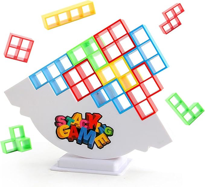 Balance Stacking Attack Block Game, Stack Game for Adult & Kids, Board Games for 2 Players+ Family Games, Perfect for Parties, Travel, Kids & Adults Team Building Blocks Toy, Pack of 48