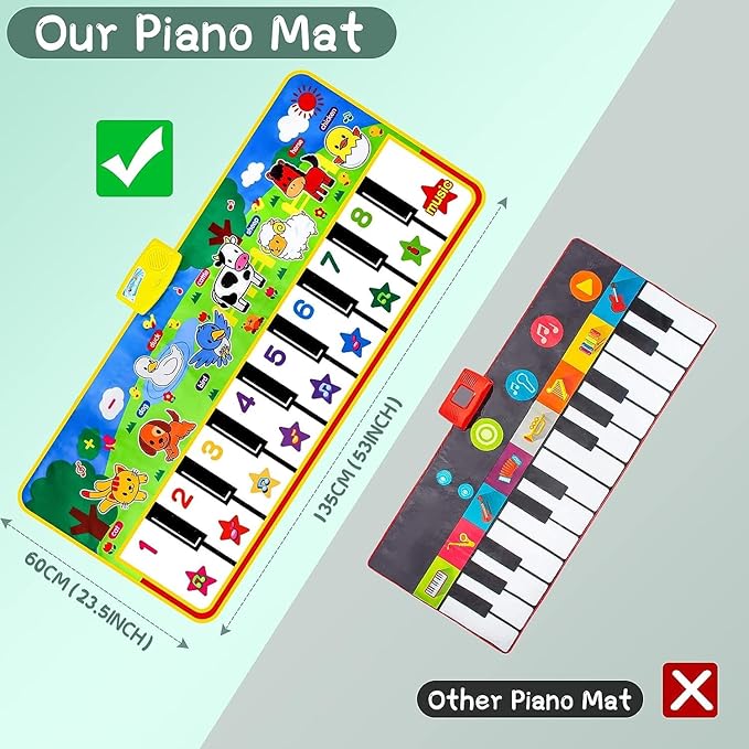 Piano Mat - 53" x 23" Musical Mat 8 Animals Sounds Dance Mat for Kids Touch Play Dancing Mat Toy Gifts for 1 2 3 4 5 6 Year Old Girls Boys