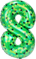 40in Pixel Giant Number 8 Balloon Birthday Decorations, Miner Theme Green Foil Balloons Blast Gaming Party Supplies