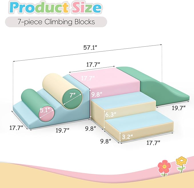 MU Soft Climbing Toys for Toddlers, Soft Foam Climbing Blocks, PU Leather Gym Climb & Crawl Soft Activity Playset, Indoor Climbing Toys Equipment for Kids and Children, Classic Grey, Macaron