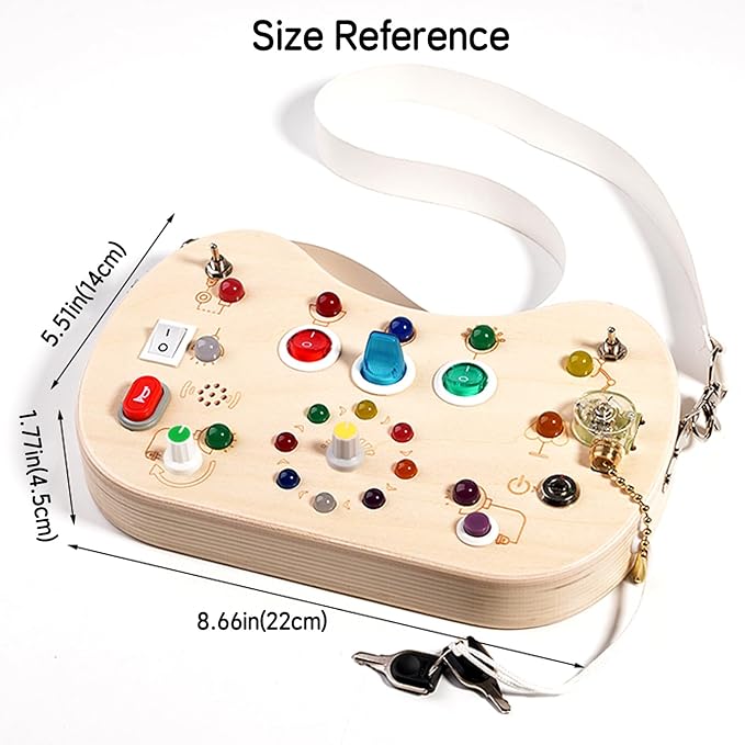 Wooden Autistic Sensory Toy, Shoulder Bag Style LED Switch Board for Toddlers, Suitable for Children 3-6 Years Old to Develop fine Motor Skills