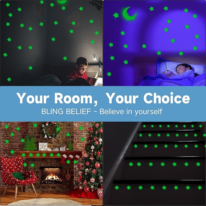 Glow in The Dark Stars for Ceiling,45Stars & 1Moon,Glow in The Dark Stars,Luminous Star and Moon Wall Stickers,Star Stickers for Bedroom Decor, Birthday Gifts（Green）