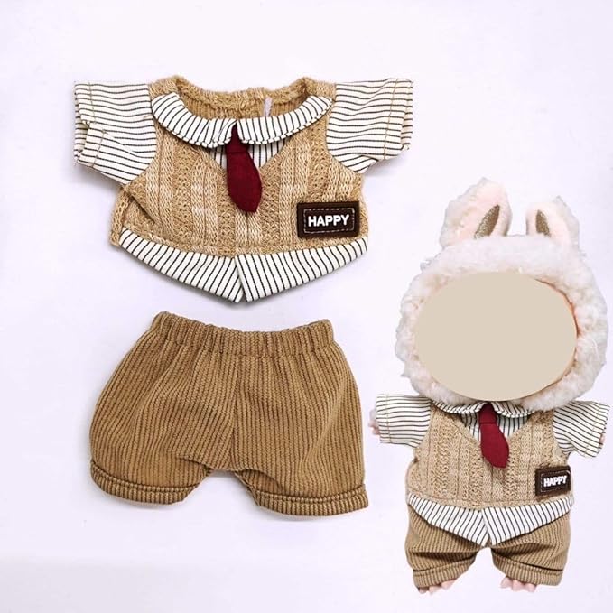 17cm/15cm Doll Clothes,2 Piece British Style Set: Knitted Sweater and Beige Shorts, Preppy Retro Doll Fashion Accessories