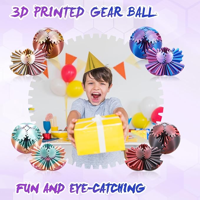 Gear Ball-3D Printed Gear Sphere,3D Printed Spin Ball Cube Fidget Toy,The Steampunk Whirling Wonder Fidget Ball Toy(Red Blue)