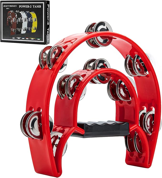 Musfunny Tambourine with Double Row Metal Jingles Hand Held Percussion Tambourines Musical Educational Instrument Gifts for Adults KTV Party (Red)